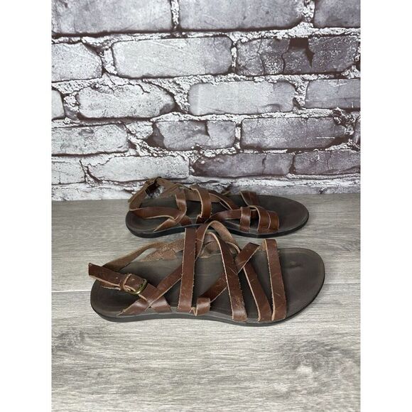 OluKai Awe Awe Brown Leather Strappy Gladiator Flat Sandals Women Sz 9M US/39EU - Picture 9 of 16